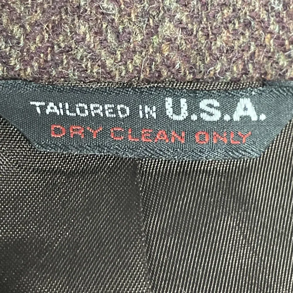 Brookcraft Mens Tweed Sport Coat Blazer Maroon Herringbone USA 46R Wool Look